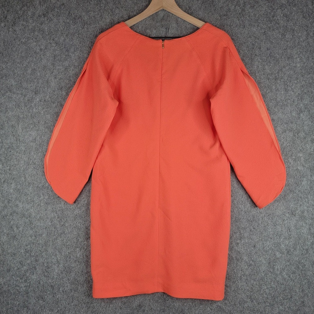 Trina Turk Dress Womens 0 Coral Odelia 3/4 Split Sleeve Textured Crepe Shift - Picture 4 of 13